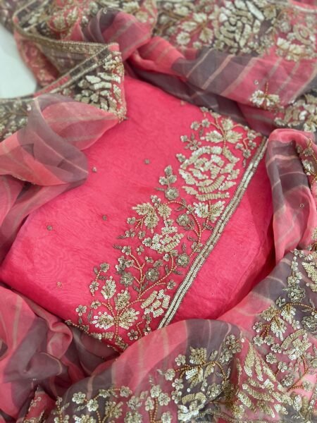 Rose Pink Sequined Organza Ensemble