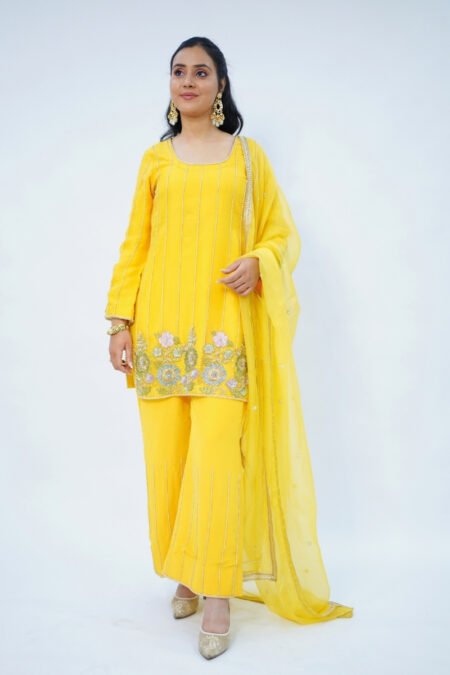 Premium Organza Bright Yellow Kurti Set